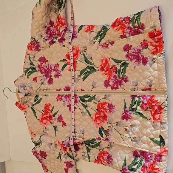 Lands' End Women's Quilted Floral Jacket Lightweight Coat  Ivory Green SZ Medium - Picture 10 of 15